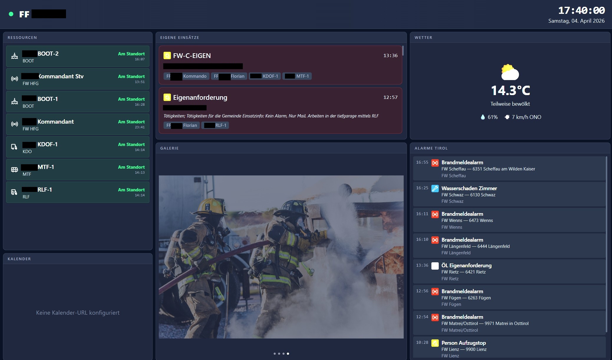 Einsatzmonitor: Dashboard im Standard mit Widget-Raster
